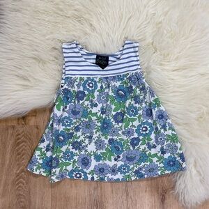 Mini Boden Blue and Green Floral Striped Tunic Tank Top Girls Size 7/8